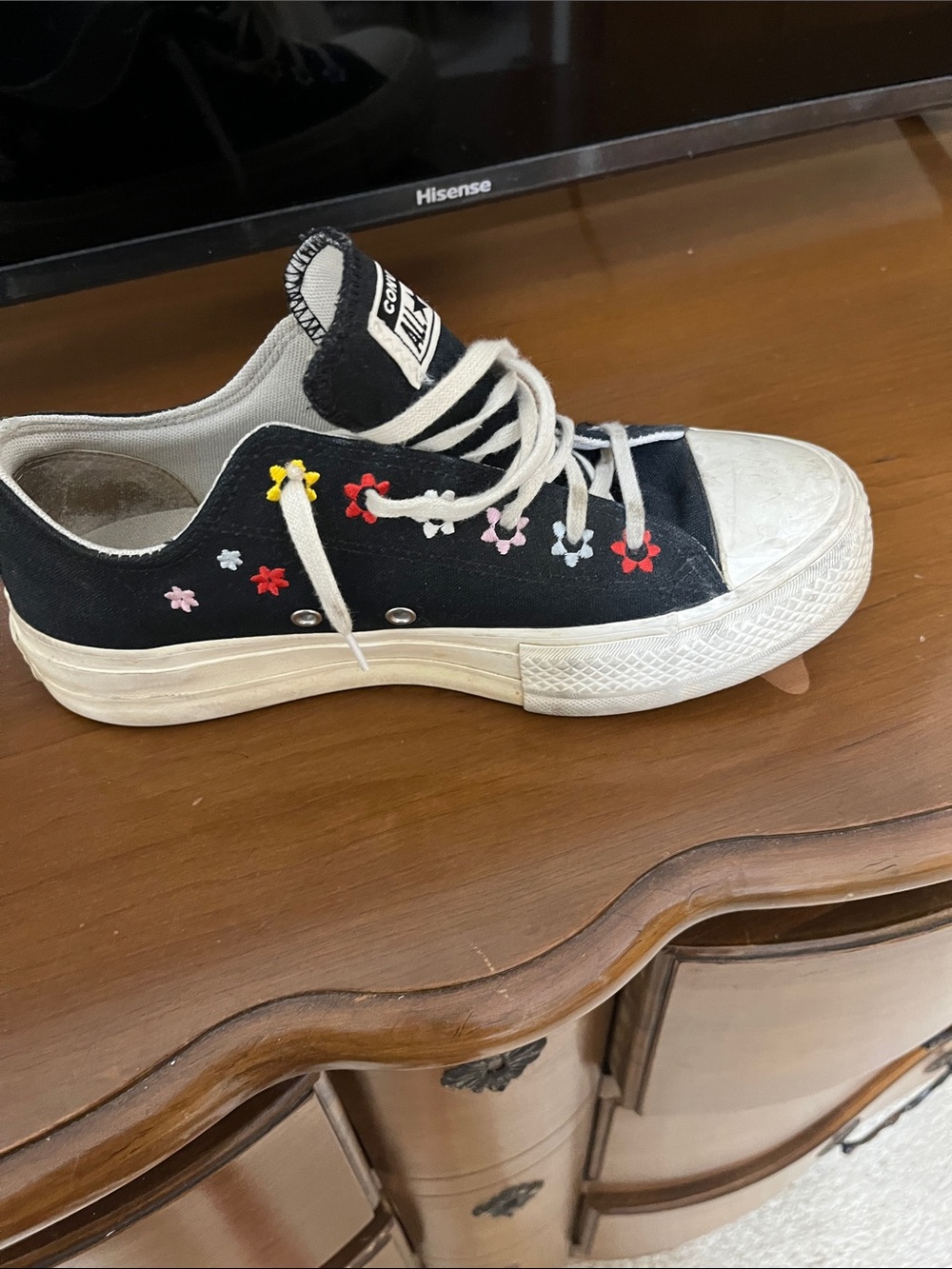 Converse Black Canvas Sneakers with Multicolor Floral Embroidery